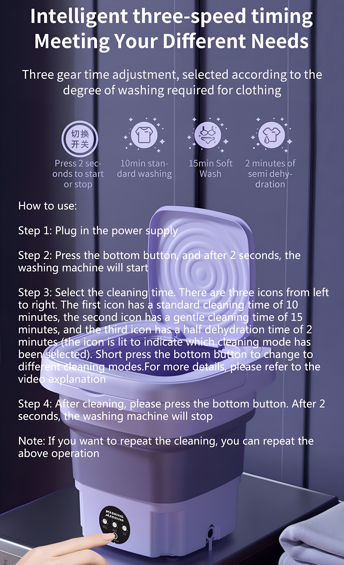 Portable Foldable Mini Top Loading Washing Machine with Spinner and Dryer for Baby Clothes, Semi Automatic Bucket Washer with Modes for Home, Travel