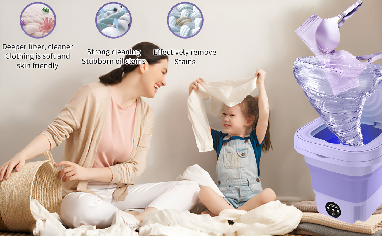 Portable Foldable Mini Top Loading Washing Machine with Spinner and Dryer for Baby Clothes, Semi Automatic Bucket Washer with Modes for Home, Travel